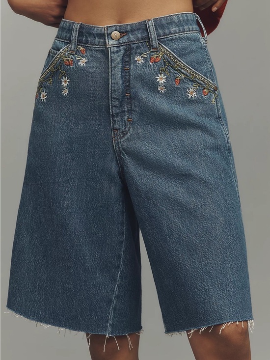Anthropologie Pants - ANTHROPOLOGE Pilcro High-Waist Embroidered Denim Bermuda Shorts